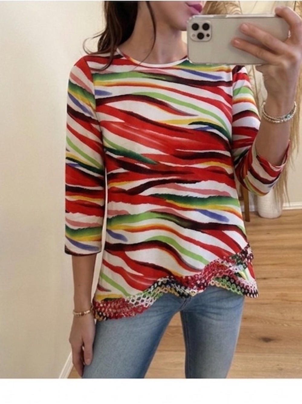 Multicolor Wave-Print Long Sleeve Tee